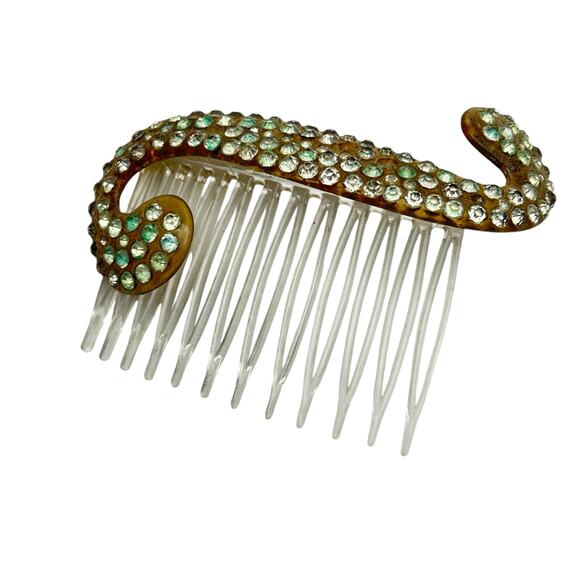 Vintage Rhinestone Celluloid Hair Comb 3" Upcycled Accent - Picture 1 of 6
